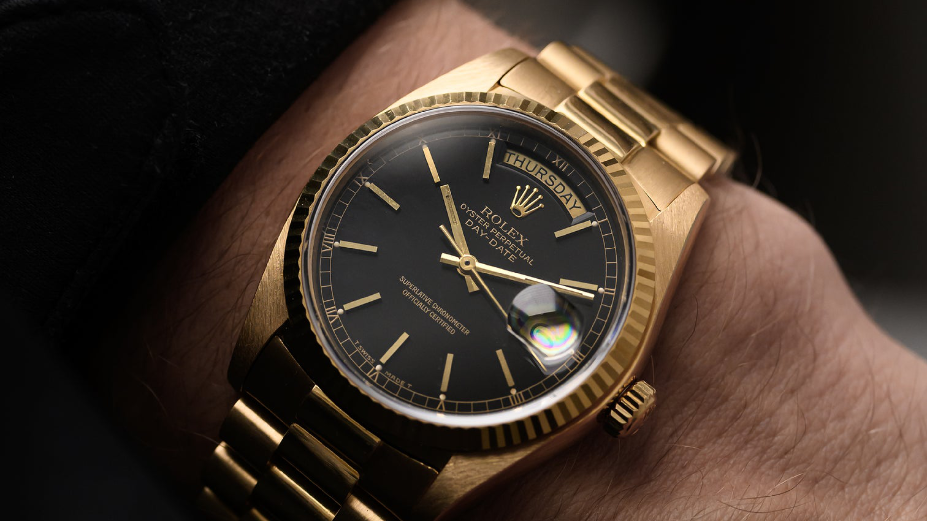 Raro Rolex fine anni '70 vintage Day-Date referenza 1803 con quadrante nero