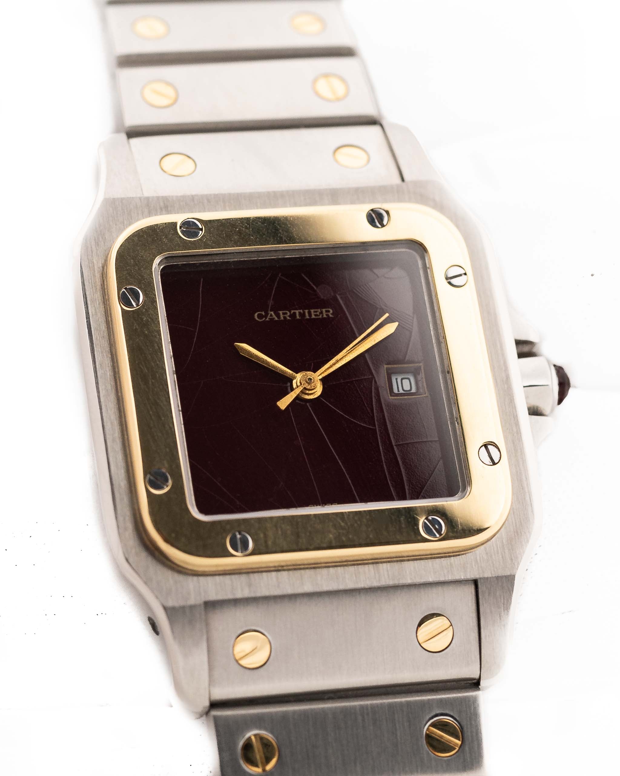 Cartier Santos Carrée 2961 Borgogna 1980 quadrante Spider