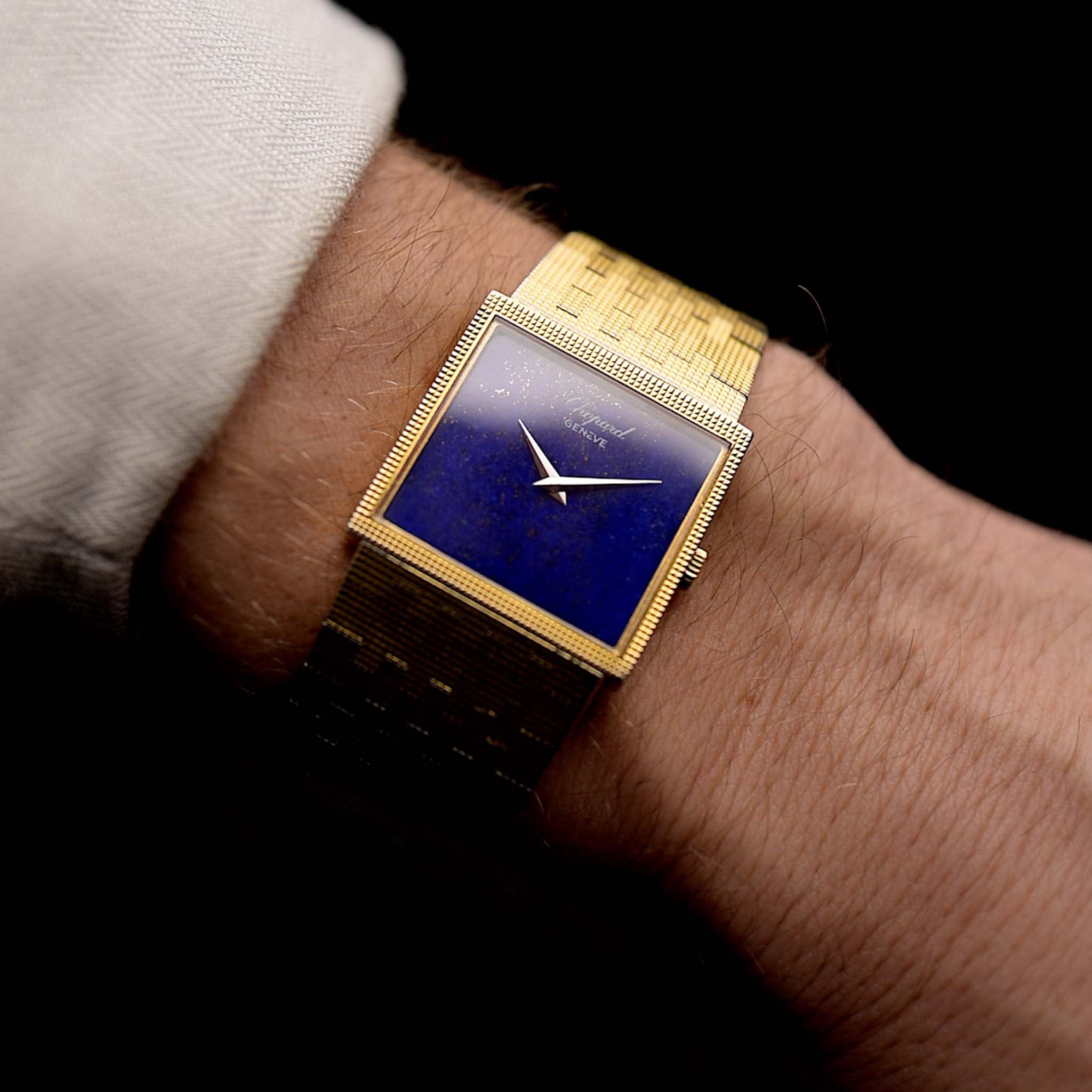 Preowned Chopard 18k Square Lapislazuli 1970s al polso - riferimento- 2017 1 - GOLDAMMER