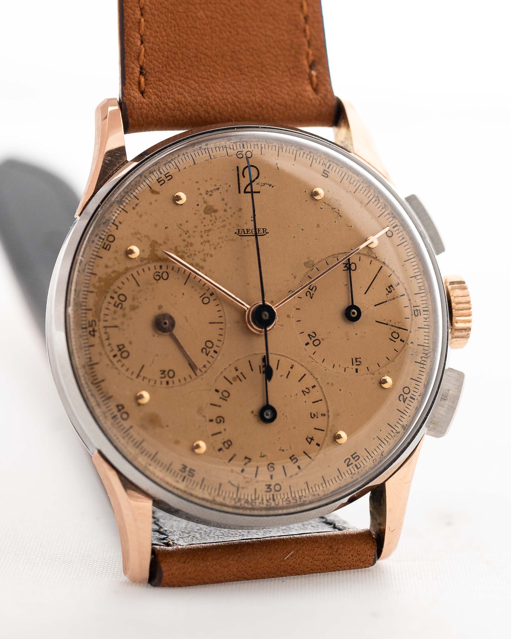 Cronografo Jaeger 22485 Rame bicolore 1950 Cronografo Jaeger-Lecoultre Quadrante Jaeger solo firma