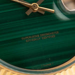 Foto ravvicinata di un Rolex 1601 Datejust 18k Quadrante Malachite. Del 1968, 36 mm in oro giallo 18 carati con quadrante originale in malachite, calibro automatico 1570 e bracciale giubileo originale.