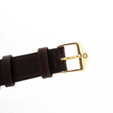 Primo piano di un Rolex Cellini 4083 Ombre vintage del 1973. 33 mm con cassa in oro giallo 18 carati, movimento a carica manuale, quadrante originale marrone Ombre e cinturino in pelle.