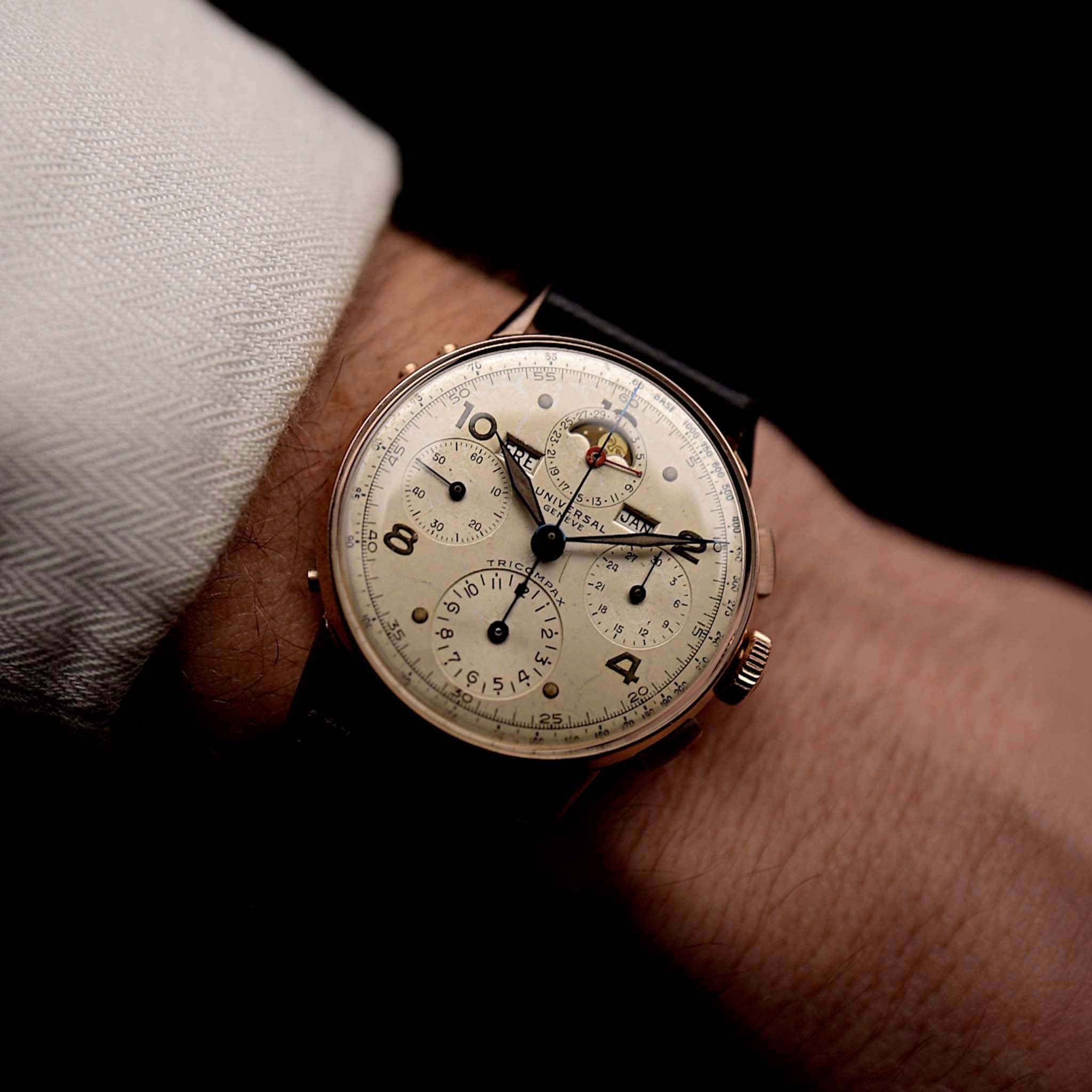 Vintage Universal Genève Tri Compax 12551 Rosé 1940s