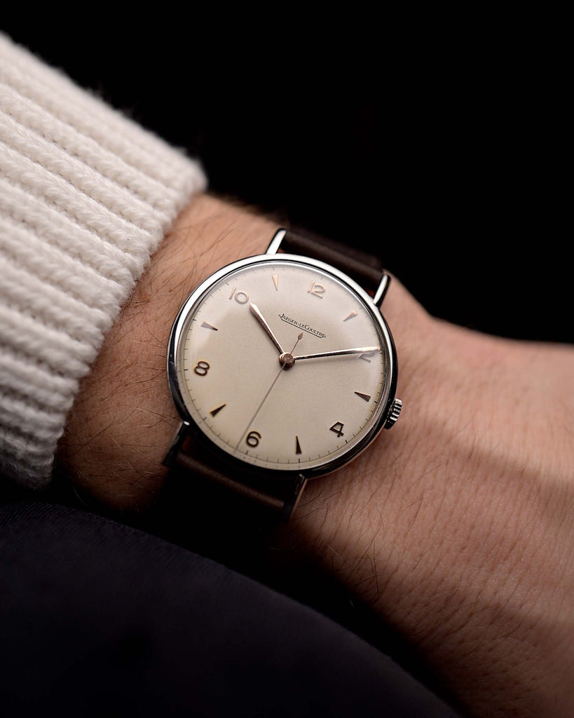 Orologio Jaeger LeCoultre Dress Sword in acciaio 1950 - cassa in acciaio - quadrante crema al polso