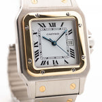 復古 Cartier Santos 腕錶 Carrée 2961 雙色 1980 年代不銹鋼 18K 金錶盤特寫