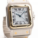 復古 Cartier Santos 腕錶 Carrée 2961 雙色 1980 年代不銹鋼 18K 金錶盤特寫